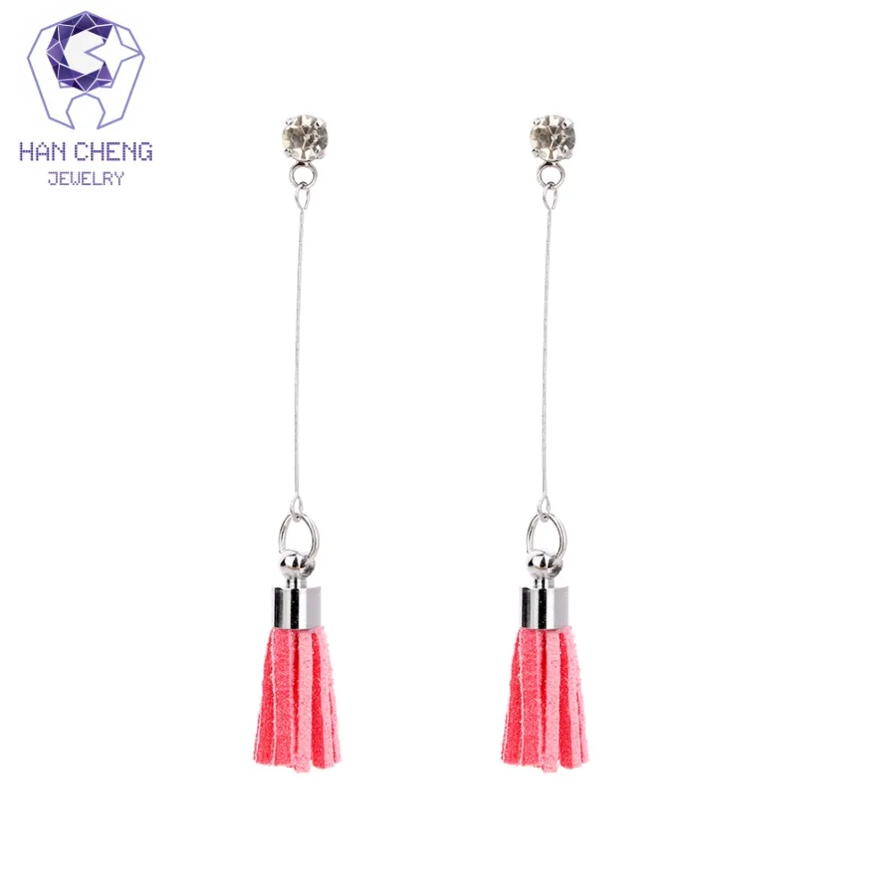 HanCheng новые золотые Висячие подвесные Лента ткань Стразы длинные висячие серьги