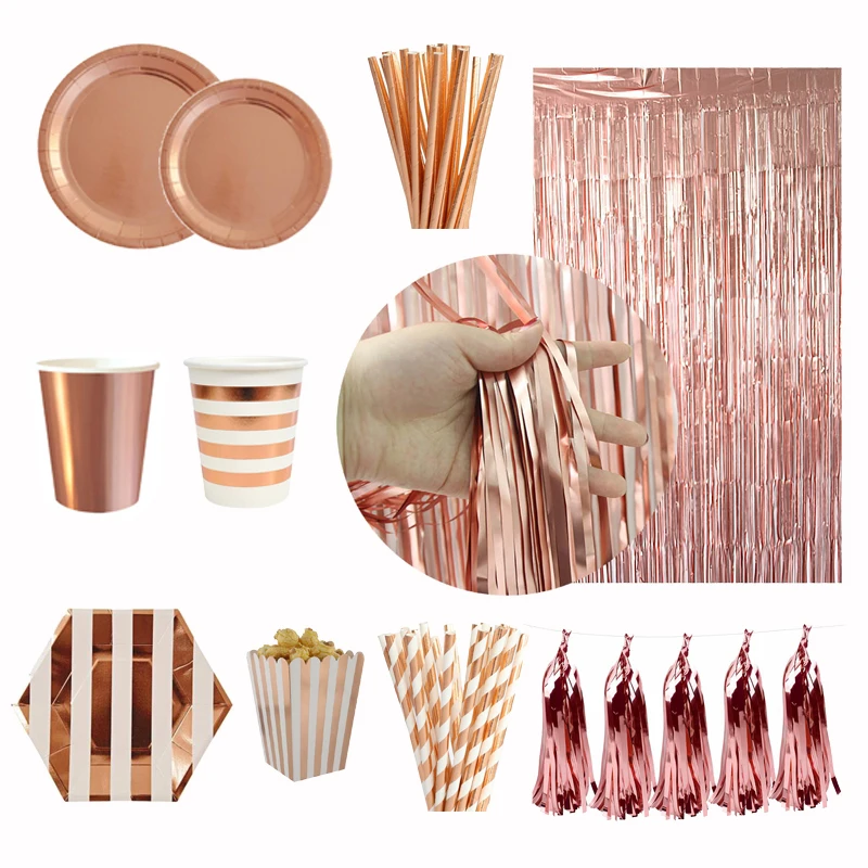 Посуда из розового золота одноразовая посуда чашки соломинки девичник вечерние