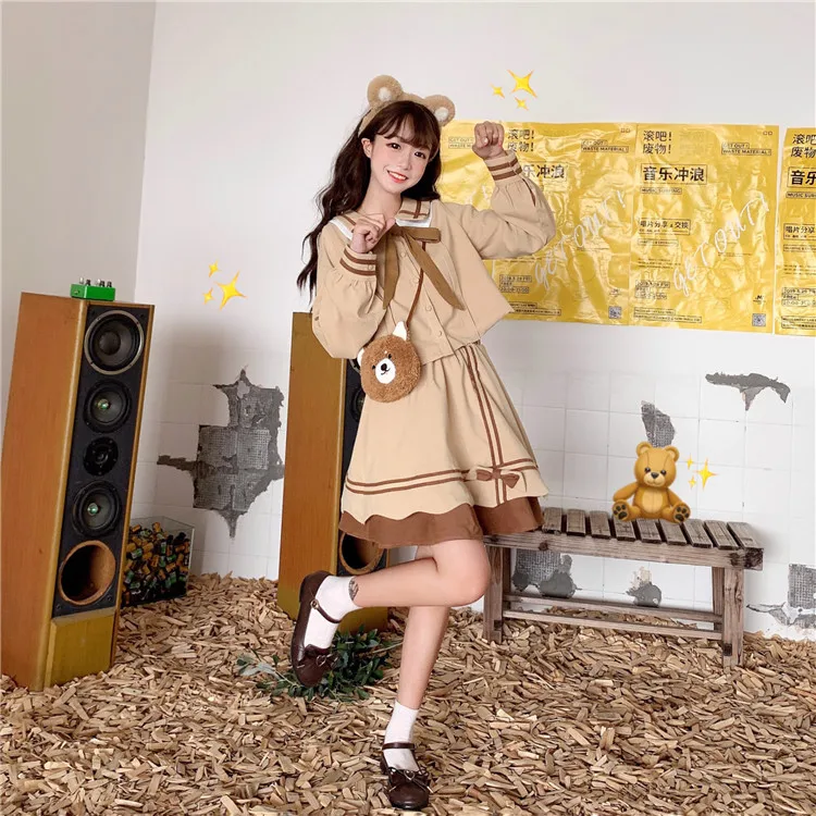 Japanese school uniform anime sailor suit top and skirt JK navy style female long sleeve | Тематическая одежда и униформа