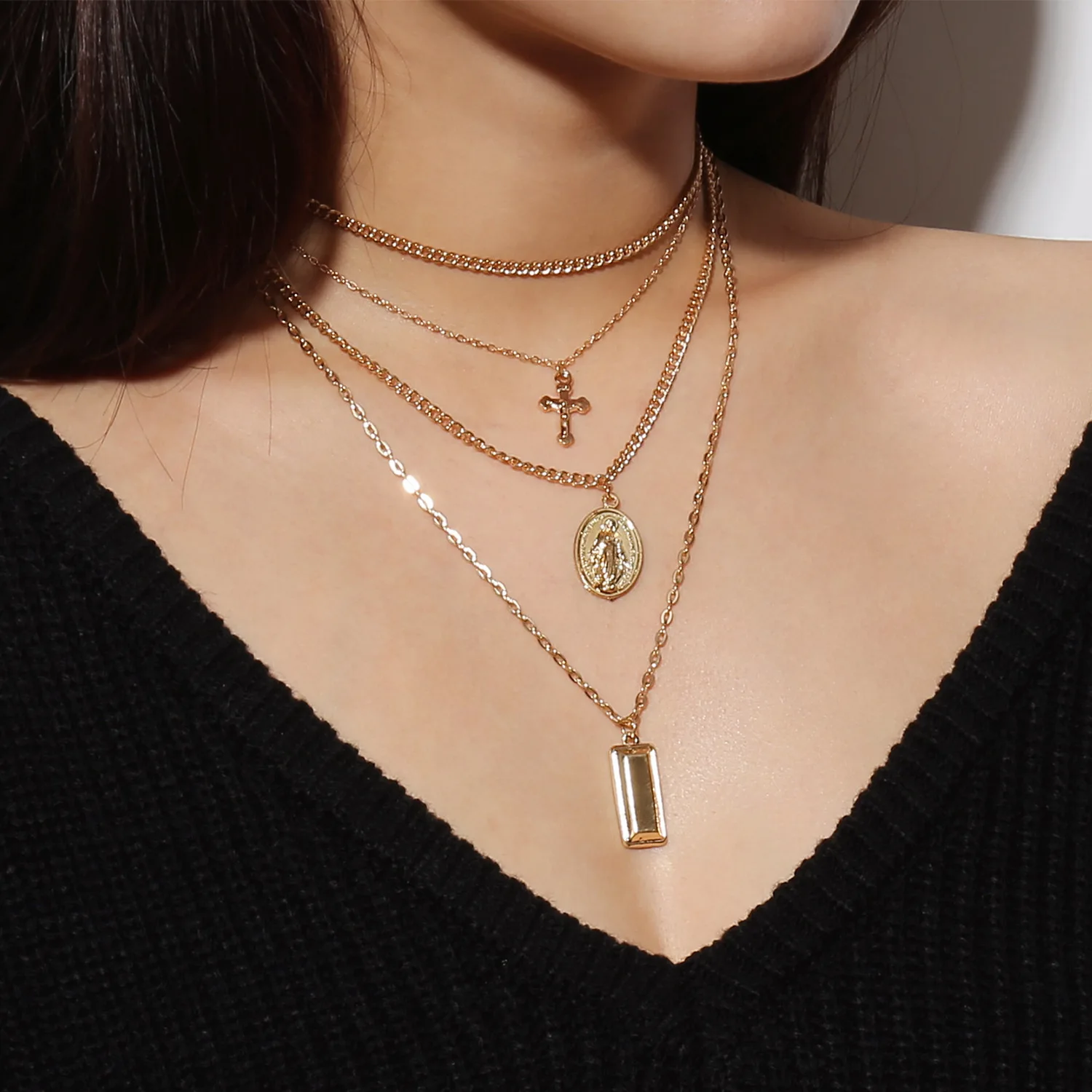 

Style Sexy Women Fashion Charm Jewelry Cross Coin Pendant Crystal Choker Chunky Statement Bib Pendant Necklace Chain Gift