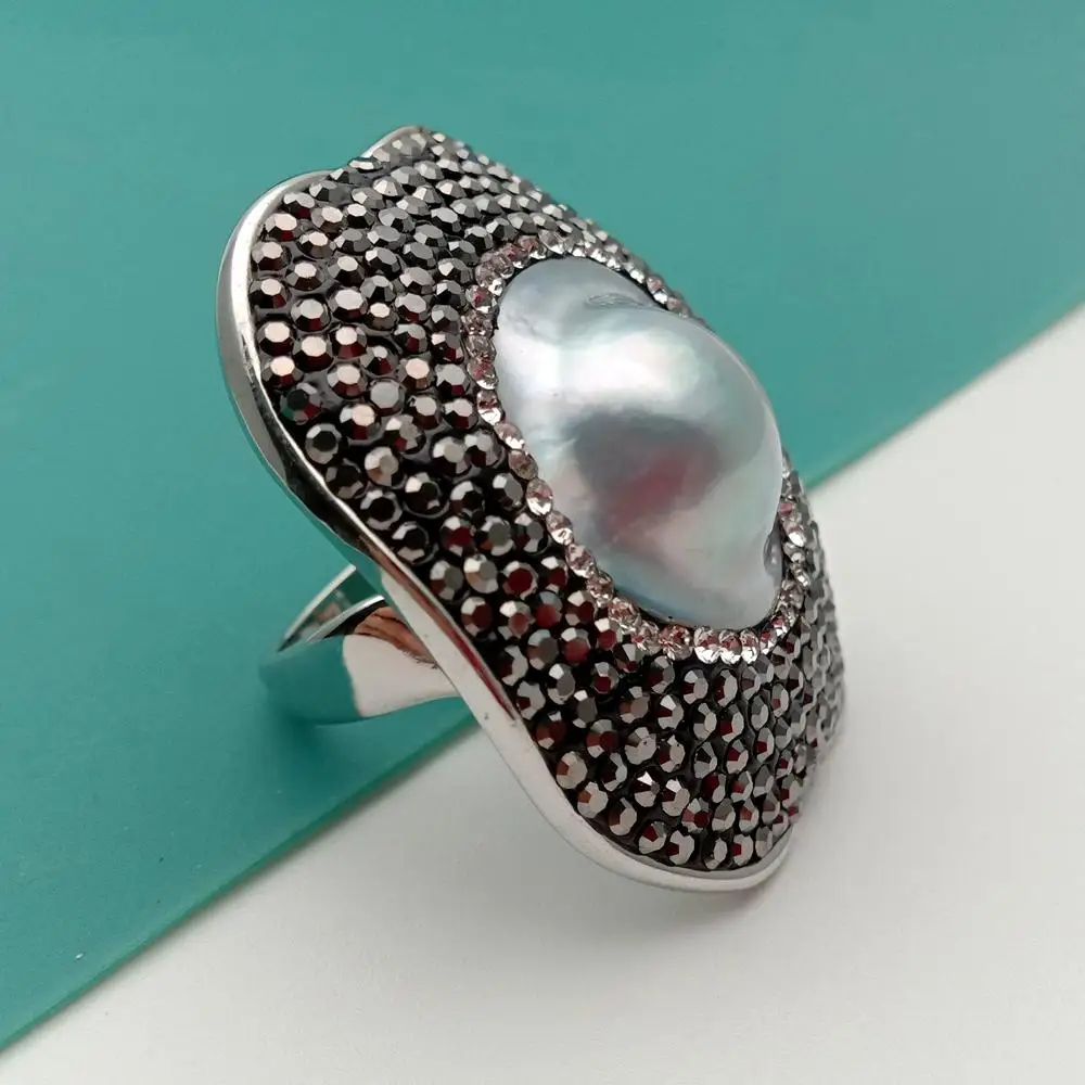 Регулируемое кольцо с натуральными монетами и жемчугом | Украшения аксессуары