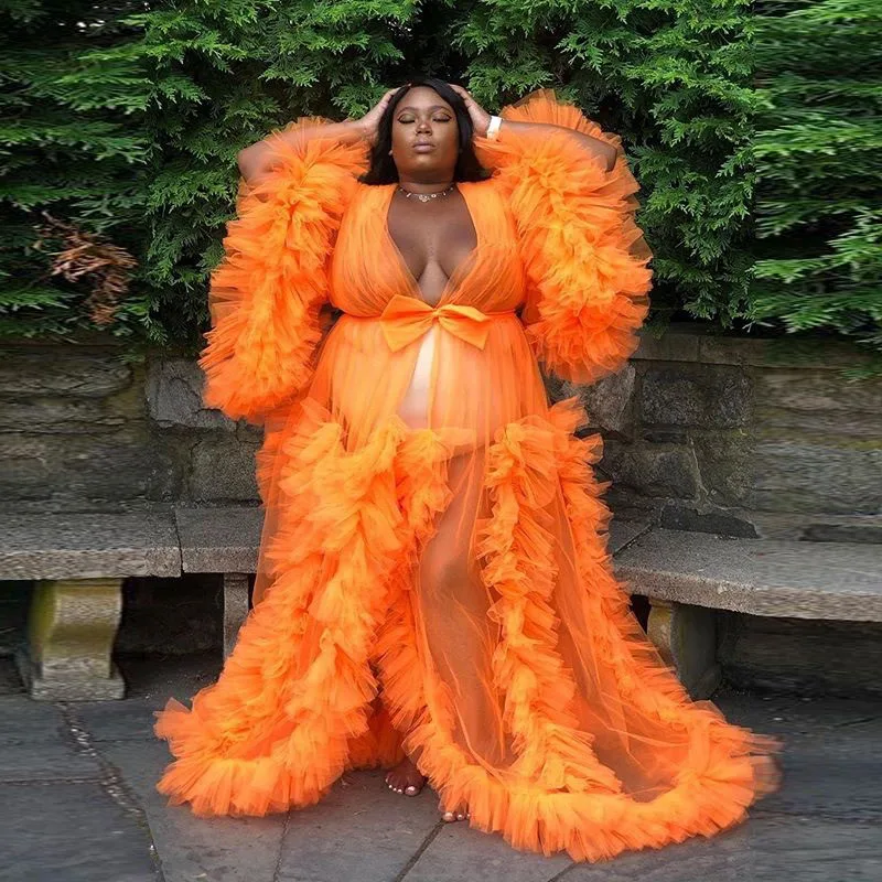 

Orange sexy pregnant Dresses Photograph Maternity Robes Women Long Prom Dresses Photo Shoot Beach Birthday Party Tulle Robe