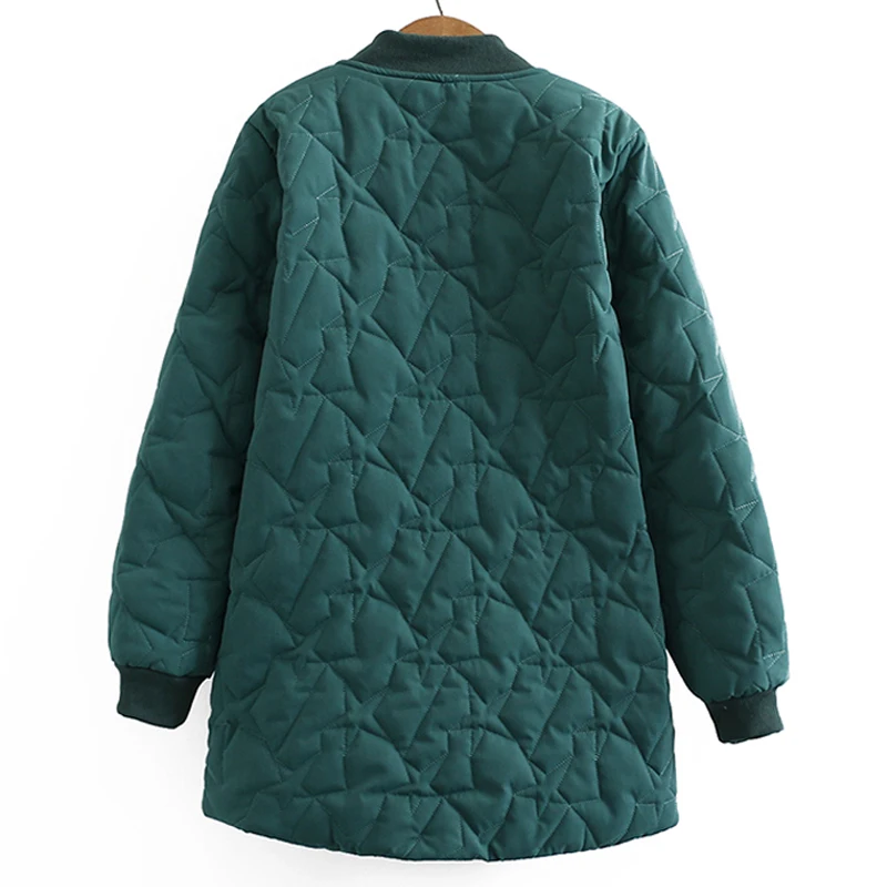 Oversize Women's Winter Padded Jacket New 2021 Loose Geometry Quilted Embroidered Overcoat Mid-Length Cotton Coat Female Outwear