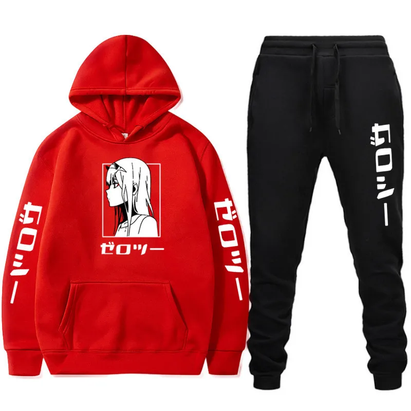 

New Fashion Hooded Pants Suit Japanese Anime Sportswear Men's And women's Street Suit + Casual Sports Pants Hip-Hop Jacket