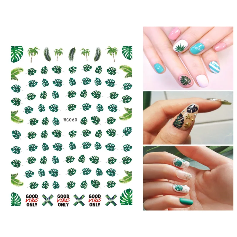 10PCS Nail Sticker Cactus Applique and Garland Aesthetic Olive Branch Applique Green Leaf Nail Sticker