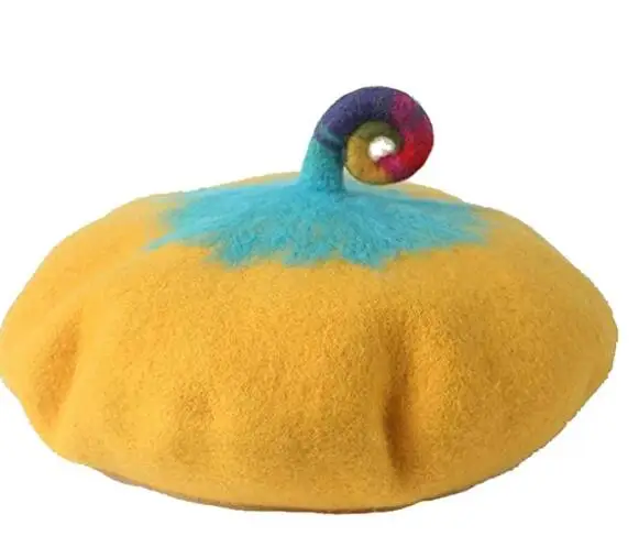 

Элегантный берет ручной работы с маленьким хвостом, шляпы, милая желтая шляпа, женская шляпа