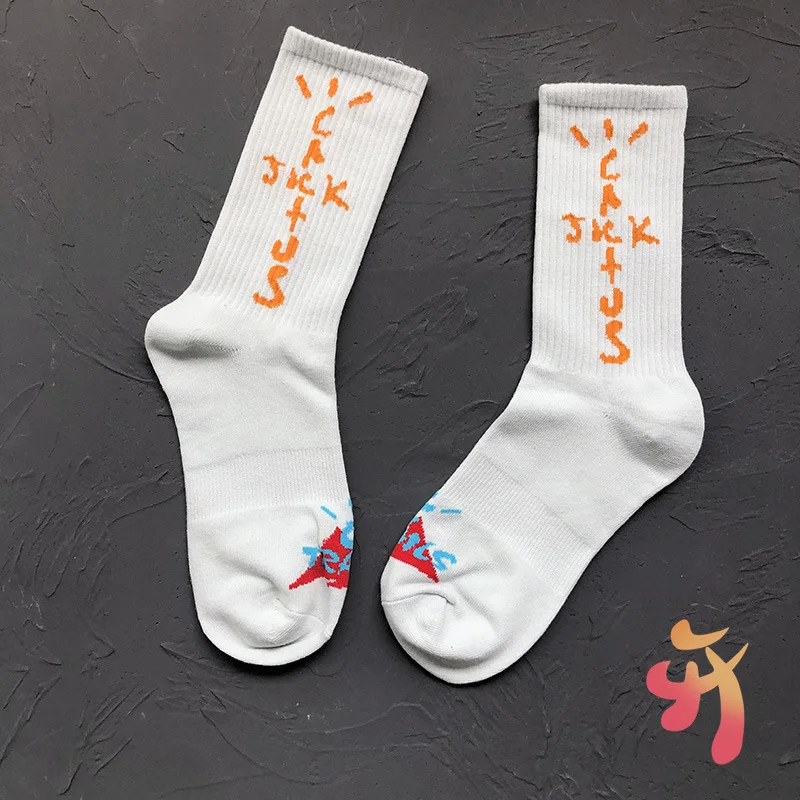 

Men Women Travis Scott Socks High Quality Cactus Trail Letter Earth Color Cotton Sports Socks Travis Scott Couple Tide Socks