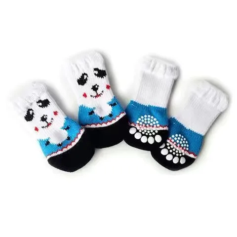 

CN Hot 4pcs/set Cute Puppy Dog Knit Socks Small Dogs Cotton Anti-slip Cat Shoes for Autumn Winter Indoor Wear Slip on Paw