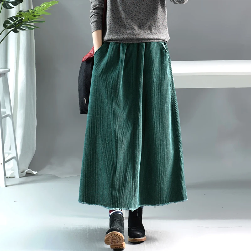 Autumn Winter Skirt Retro Women Loose Casual 2019 New Elastic Waist pocket Solid color Mori girl Vintage Female | Женская одежда
