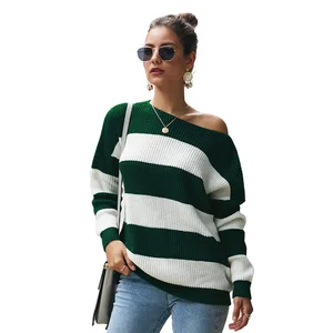Women's autumn knitted sweater women's clothing 2020 new women's round neck plus size sexy striped sweater top 10 item image