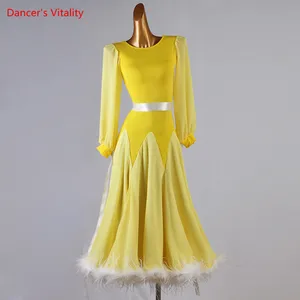 Платье Waltz с круглым вырезом и широкой юбкой, одежда для выступлений с длинными рукавами, Высококачественная индивидуальная Одежда для взрослых и детей, одежда для соревнований