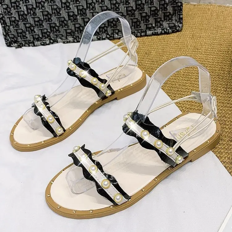 

Fashion Pop Women's Sandals Trend Simple Pearl Decoration Temperament All-match Casual Women's Sandals Nice