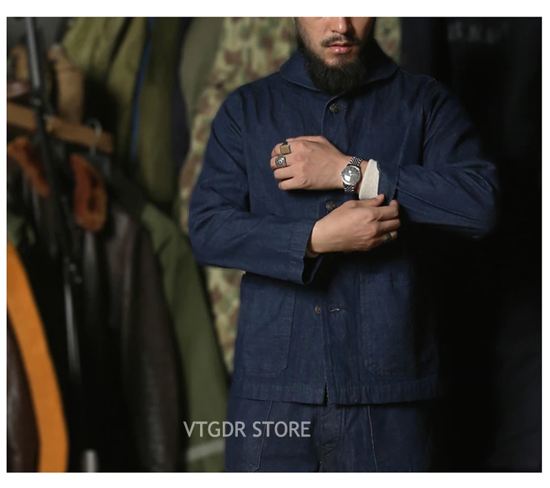 Bronson Repro USN Dungaree джемпер 1922 модель ВИНТАЖНАЯ ДЖИНСОВАЯ шаль воротник куртки для мужчин