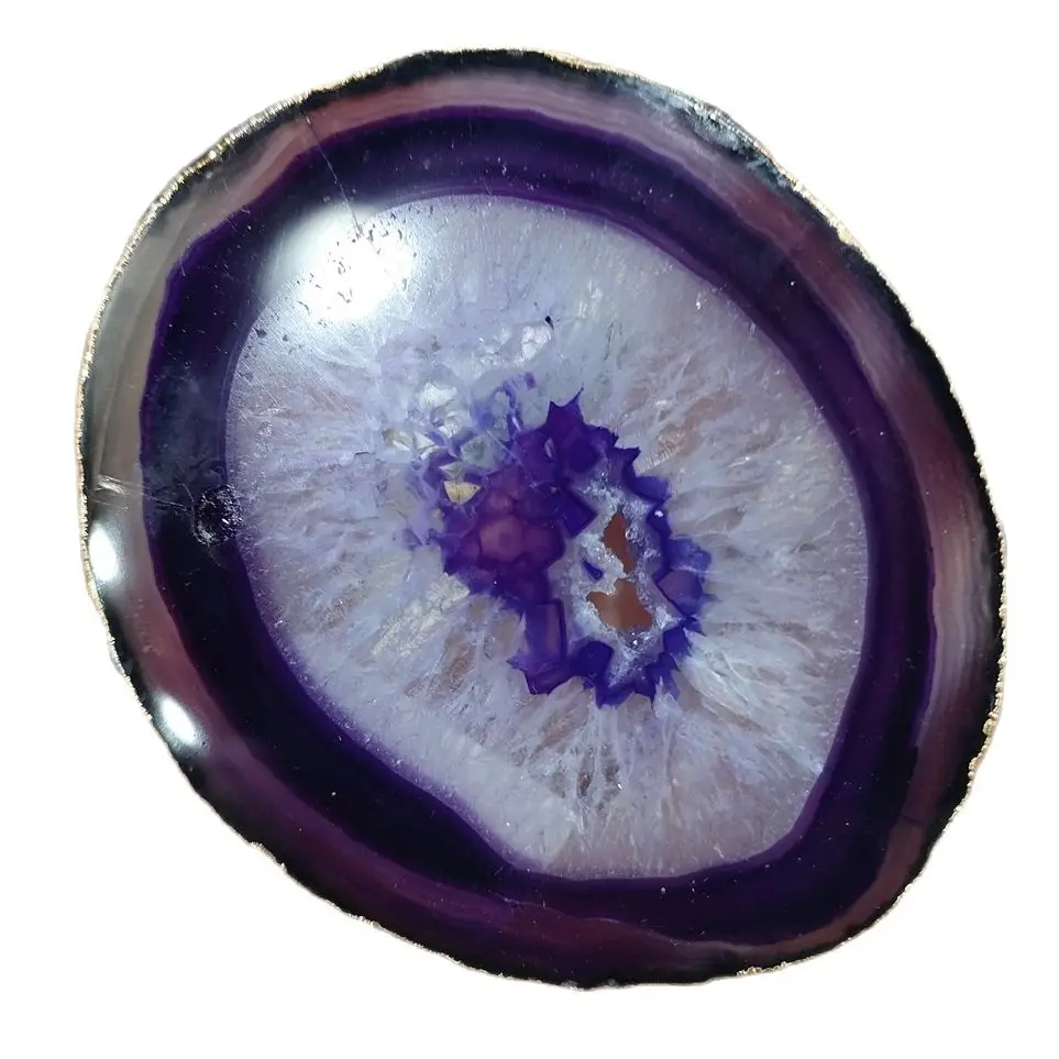 2pcs Purple Crystal AGATE SLAB Geode Slice Golden Edge Mineral Coaster Healing Reiki Decoration