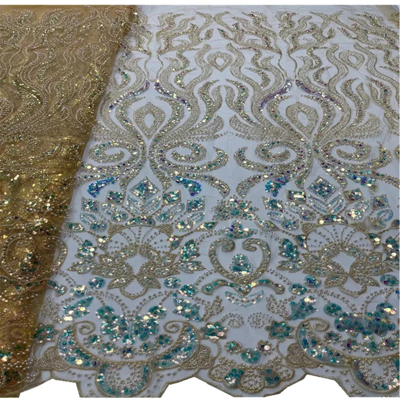 

2021 Latest African Mesh Lace Fabric Embroiderey Lace With Sequins French Tulle Laces Fabrics For Nigerian Wedding Party JY24002