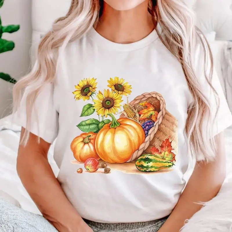 

Women Plaid New Style Trend Fall Autumn Thanksgiving Halloween Cartoon Shirt Tee T Top Print Female Clothing Graphic T-Shirts