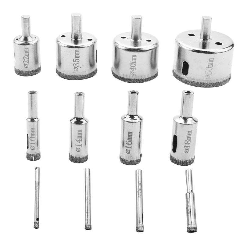

12Pcs Diamond Drill Bits Glass Tile Hole Saw Bits Set, Hollow Core Drill Bits, Extractor Remover Hole Saws for Glass, Ceramics,