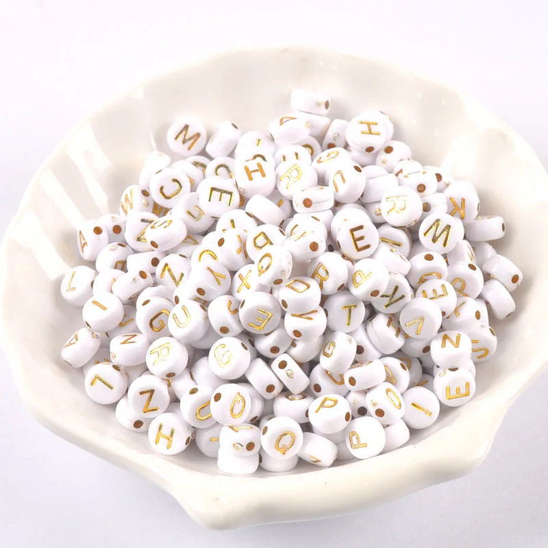 Белый и золотой Акриловый Алфавит/круглые бусины с буквами для изготовления