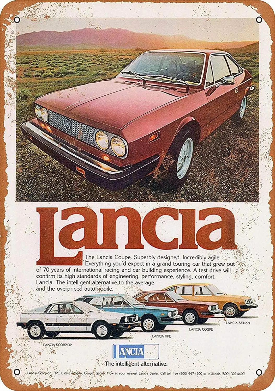 

PaBoe 8 x 12 Metal Sign Lancia Coupe Vintage Bar Wall Decorative