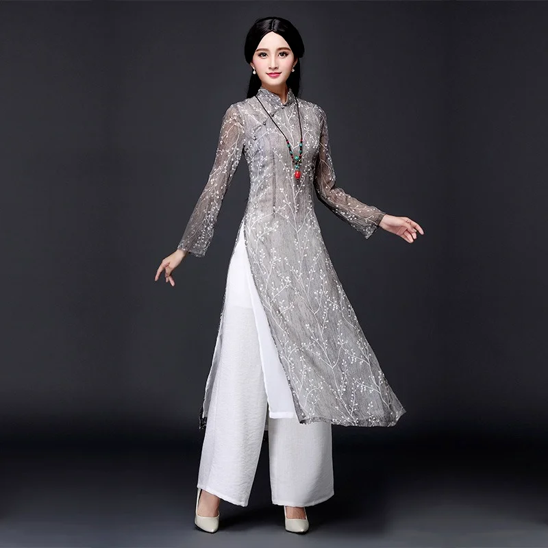 2021 aodai Вьетнам Чонсам qi pao китайское платье для женщин традиционное хлопковое