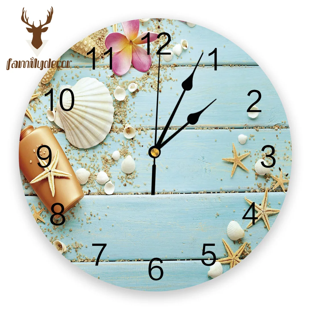 

Shell Starfish Flowers Printed PVC Wall Clock Modern Design Home Decor Bedroom Silent O'clock Watch Wall For Living Room