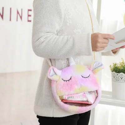 messenger bag FAYUEKEY; Новинка года; милая разноцветная хлопковая плюшевая обувь на плоской подошве с единорогом; женские домашние тапочки с радужным единорогом; Zapatos De Mujer - Цвет: messenger bag