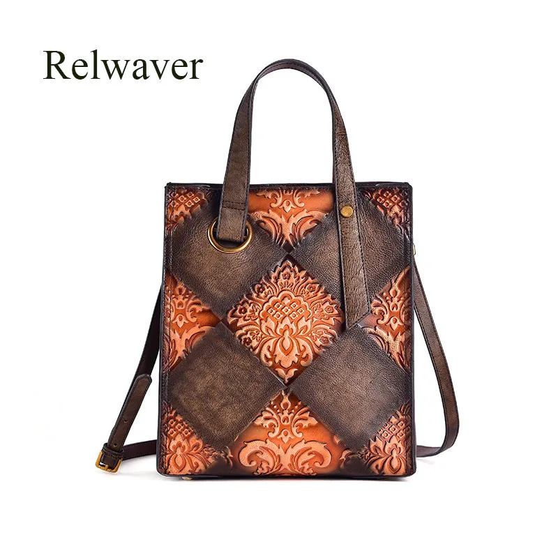 

Vintage green cow leather tote bag Chinese style floral handbag hand brushed color shoulder bag natural leather ol commute bag