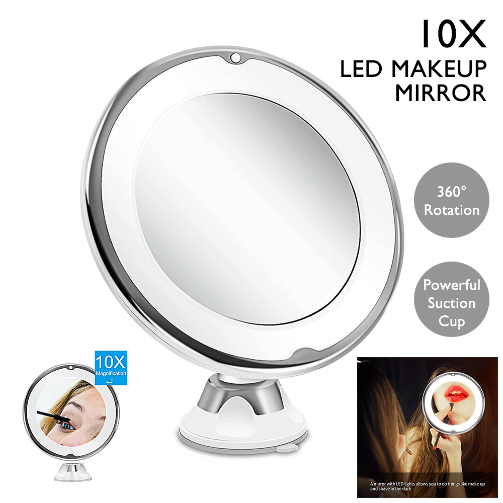 

Drop Ship Portable Magnifying Makeup Vanity Mirror With 10X Lights LED Lighted Cosmetic Beauty Bathroom Mirror with LED Light
