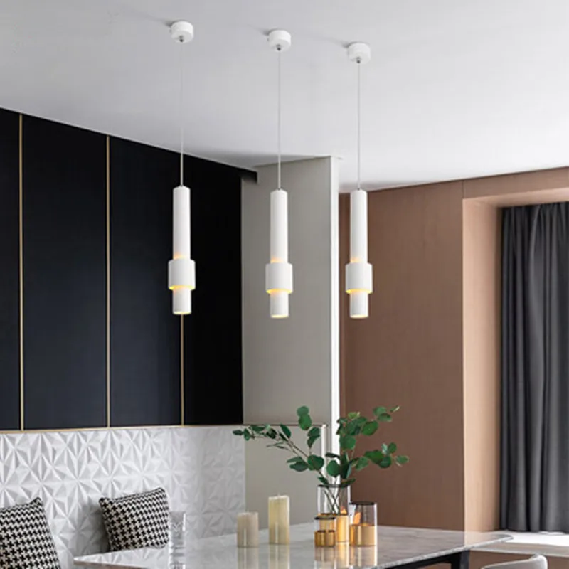 

Nordic minimalist restaurant chandelier three-head long cylindrical chandelier post modern living room kitchen bar chandelier