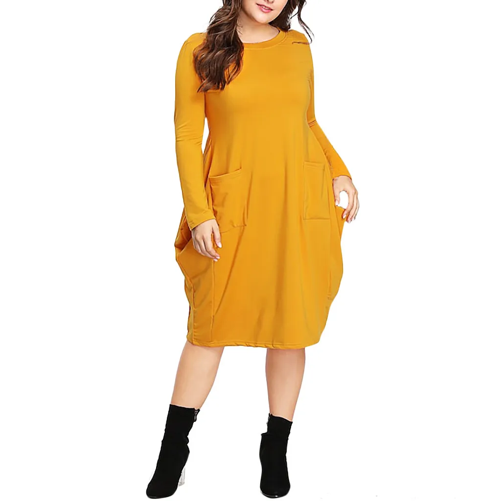 2019 весенне летнее женское осеннее платье XL 5XLPlus размер с длинным рукавом сплошное