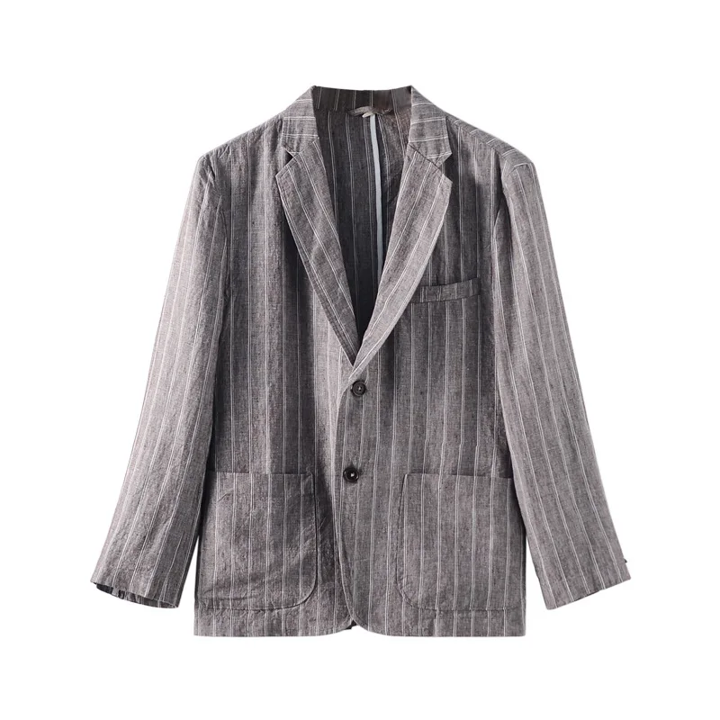 

Men Clothing 2021 Spring New Men's Linen Suit Striped Casual Jacket Blazer Jacket Men