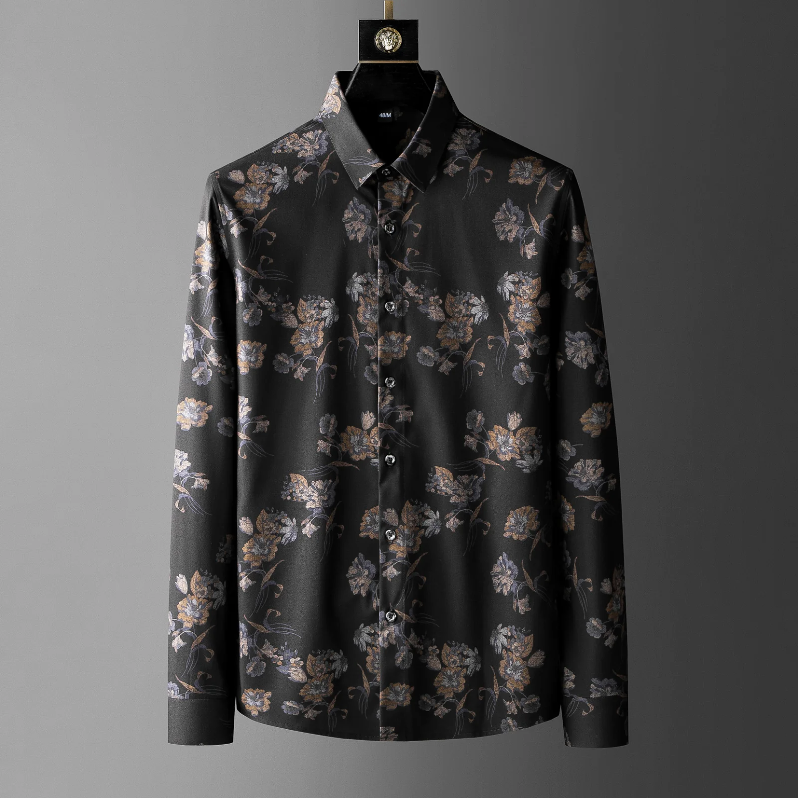 Мужская винтажная рубашка с цветочным принтом, черная классическая рубашка, весна 2022