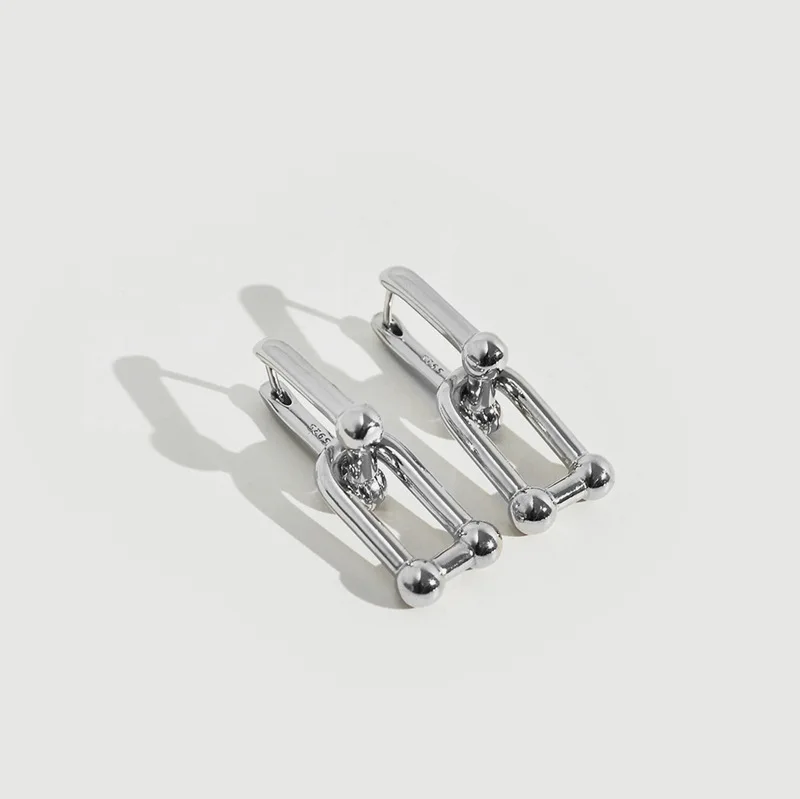 

S925 Sterling Drop Earrings Geometric Silver Color Big Earrings For Women Jewelry Hot