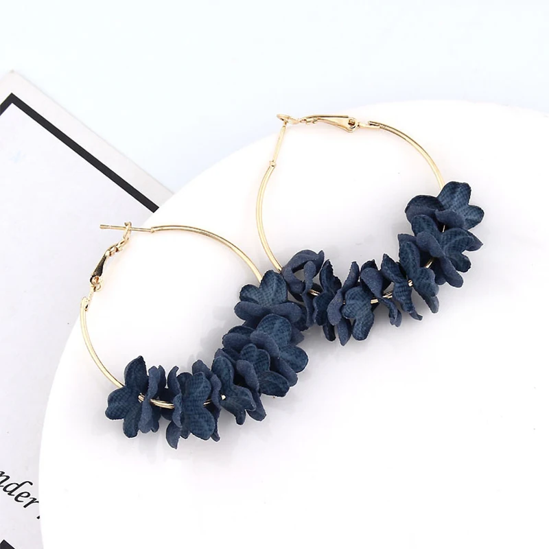 Женские серьги-кольца из сплава большие круглые украшения ткани с лепестками