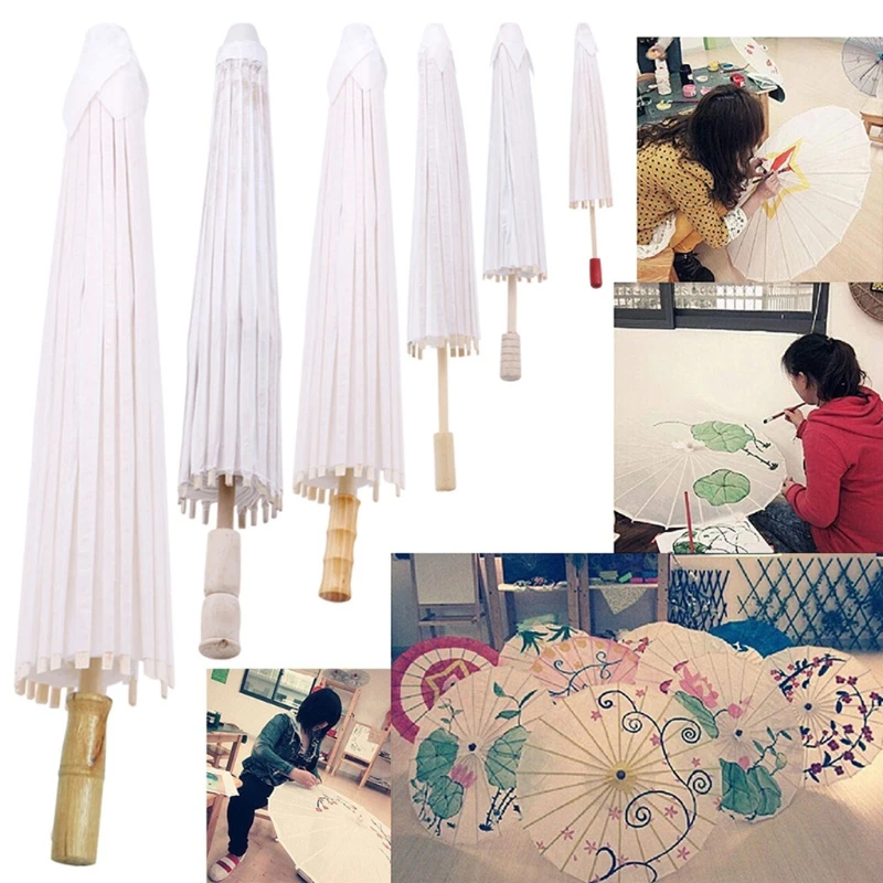 

White Blank Chinese Paper Umbrella Parasol Kid Painting DIY Craft Christmas Gift