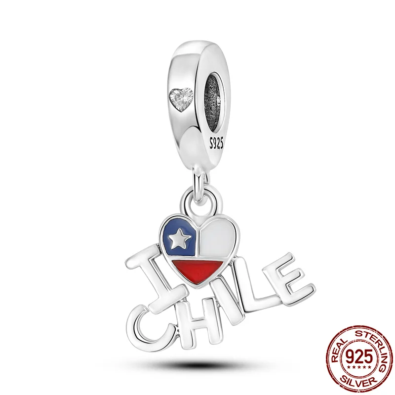 

Genuine 925 Sterling Silver I LOVE CHILE Letters Beaded Fit Original Pandora Bangle Making Fashion DIY Jewelry For Women