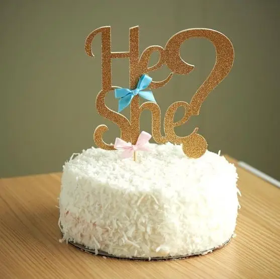 1 Pcs Cute Girl or Boy Happy Birthday Letter Gold Silver He She Bowknot Cupcake Toppers for Baby Shower Cake Decorations | Дом и сад