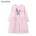 SAILEROADРозовая Одежда для девочек Vestido; Платье с длинными рукавами; Праздничные платья с блестками и кроликом для девочек; Хлопковое рождественское платье