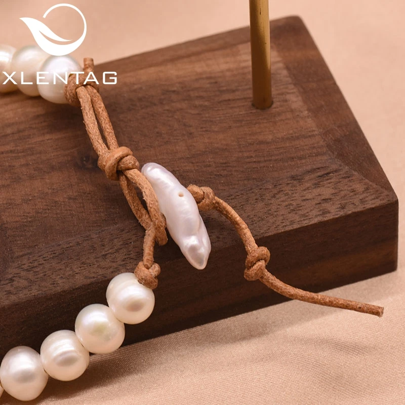 XlentAg белый натуральный жемчуг плетеный кожаный браслет для женщин ювелирные