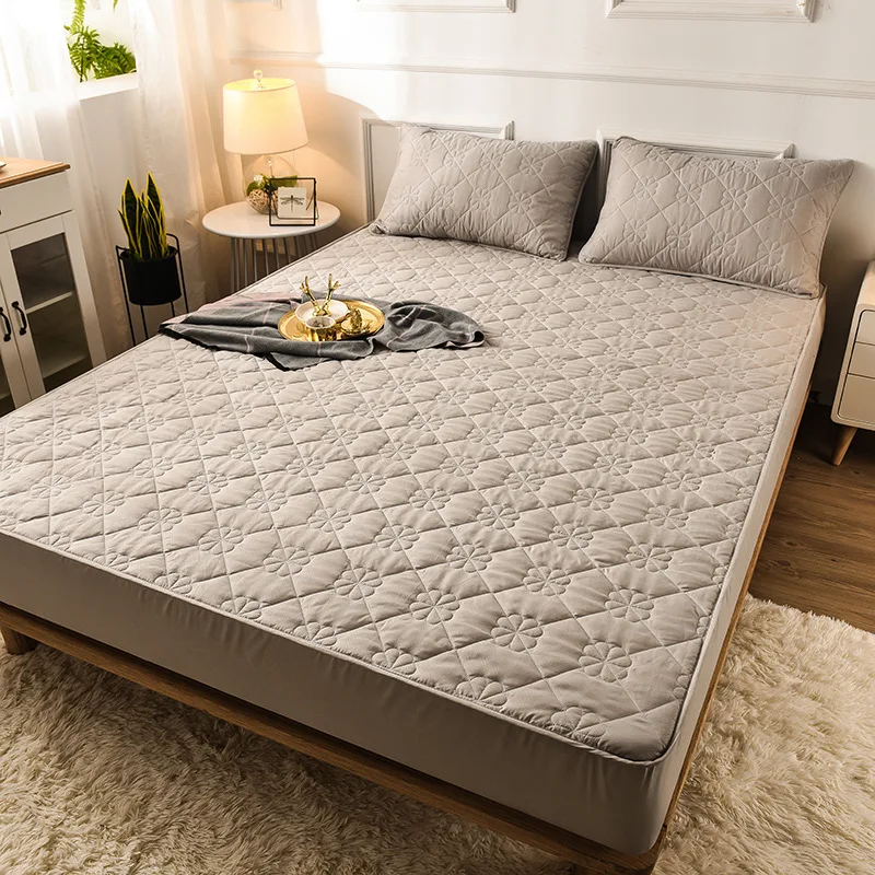 

Flower Peach Mattress Cover Modern Solid Color Washable Bed Cover Queen Size Breathable Embossed Quilted King Mattress Protector