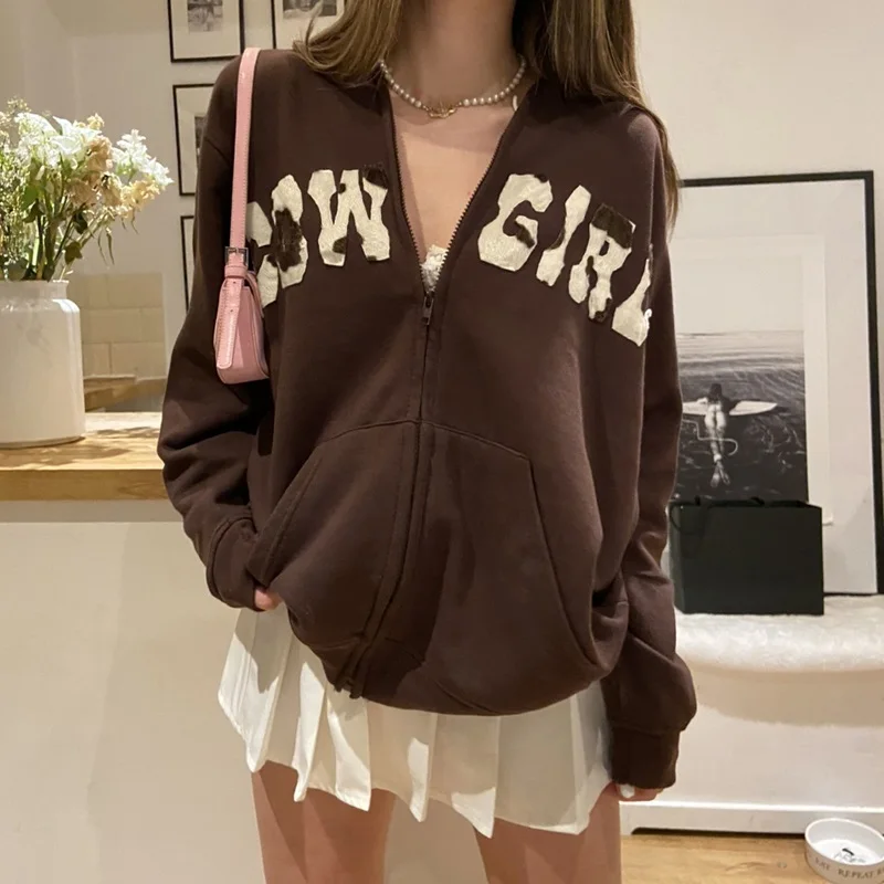 2021 New Autumn Y2K Woman Girls Fashion Long Sleeve Zipper Pocket Hooded Sweatshirt Hoodies Outwears High Street Women Clothes