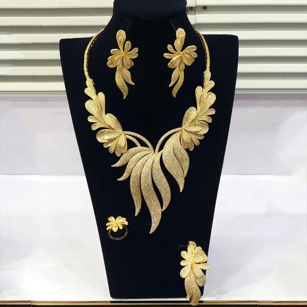 GODKI Роскошные листья пальмы нигерийские Колье Ювелирные наборы для женщин