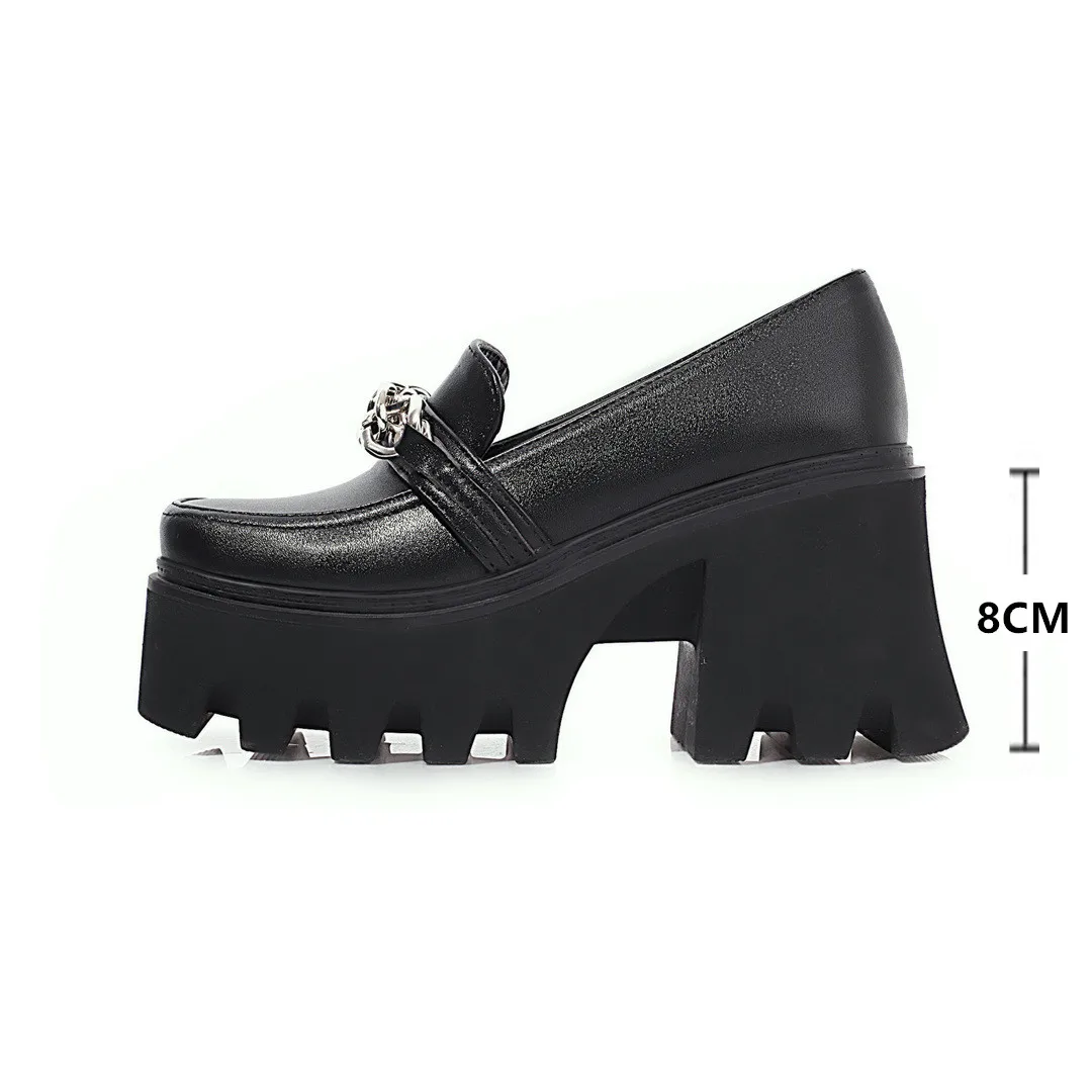 

Shoes Girl Platform Punk Shoes Women Chain Heels Slip-on Ladies Pumps 2021 New Spring Thick heels Comfortable Chunky Heels 34-43