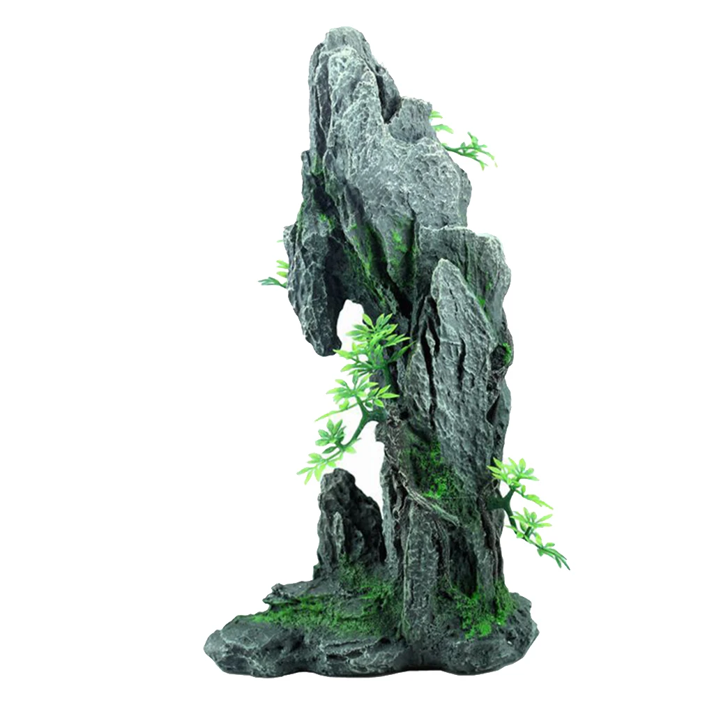 

rium Tank Ornament Hiding Rock Cave Mountain View with -plant