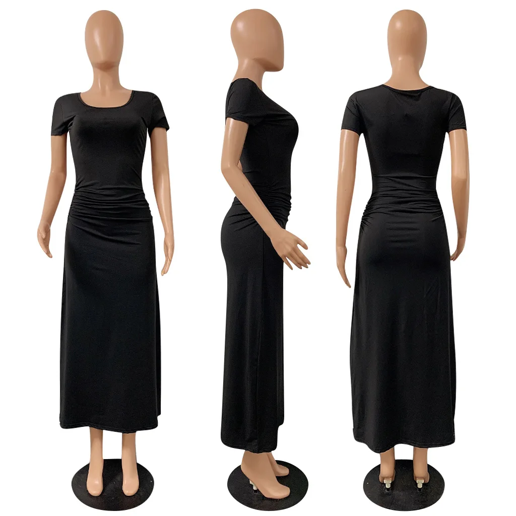 

African Dresses for Women Short Sleeve O-neck Stacked Side Bodycon Midi Maxi Dress Beach Sexy Casual Bandage Dresses Vestidos