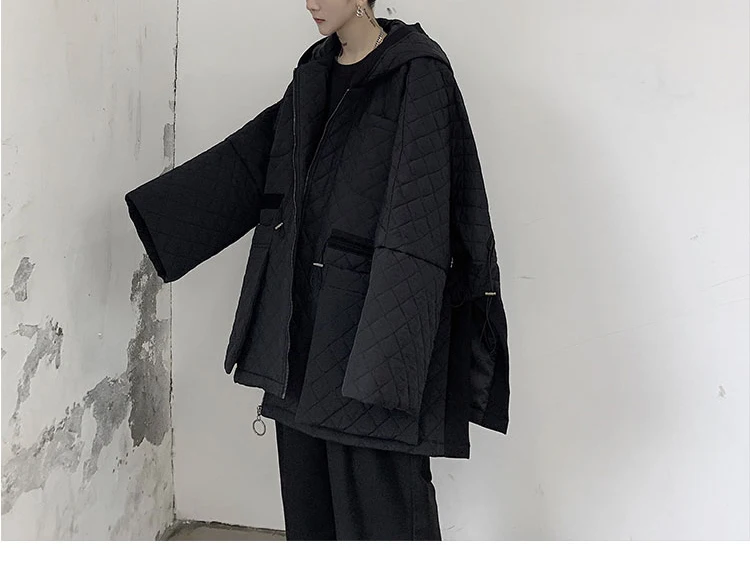 XITAO Argyle, повседневные женские парки с завязками на талии,, Зимняя мода, стиль, свободные парки с капюшоном и воротником, пальто, DMY1321