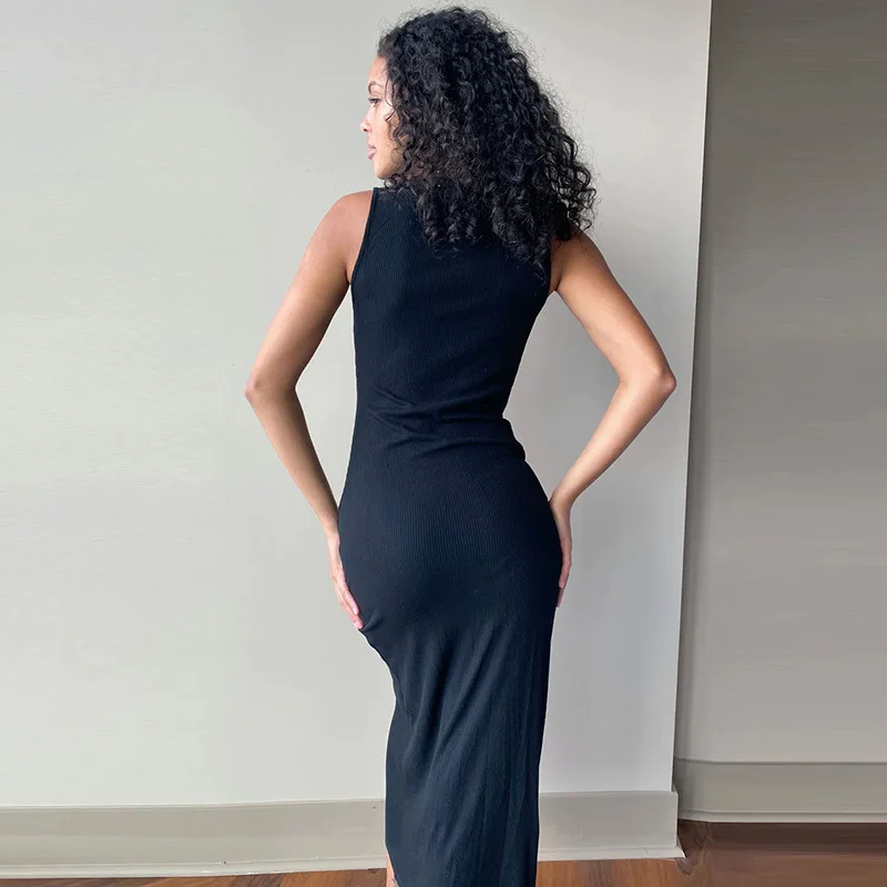 Vestido informal con Camiseta de tirantes de punto para mujer, vestido Sexy con cuello en V pronunciado con botones, ajustado, novedad de verano 2021