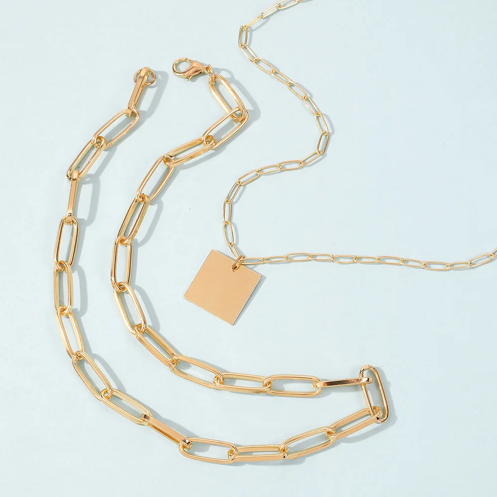 

Female Exaggerated Thick Chain Clavicle Retro Square Brand Metal Stacking Necklace High Sense of Exquisite N8148