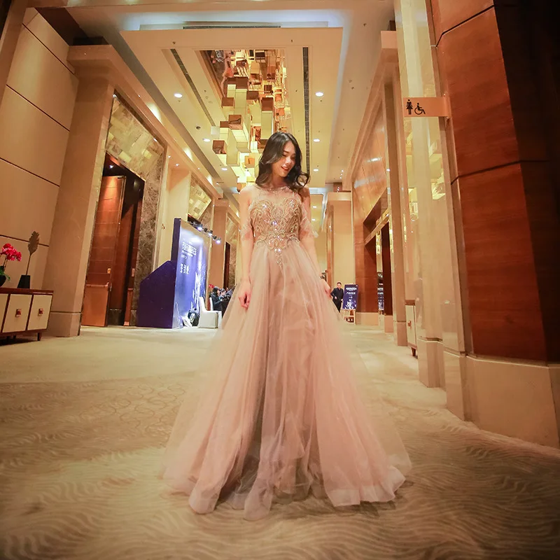 

YILIBER Lace retro wedding dress sleeveless sequins bridal dresses beautiful pink backless big skirt plus size