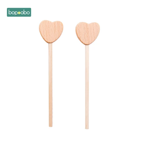 Bopoobo, детские игрушки, 2 шт, бук, деревянный, звезда, Прорезыватель для зубов Монтессори, игрушки, Вальдорфская игрушка, детская деревянная игрушка для прорезывания зубов, детская погремушка - Цвет: Heart wooden rod
